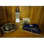 Small Lot of Silver and Silver Plate, To include a pair of Grape Scissors in fitted case, Napkin