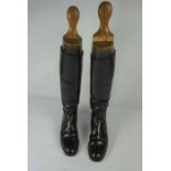 Pair of Gents Black Leather Riding Boots, With fitted Wooden trees, Size 8, Boots 46cm high, (2)