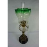Duplex Oil Lamp, Having a Green tinted glass shade, With glass funnel, 61cm highCondition reportVery