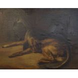 British School "Pointer Dog Resting" Oil on Canvas, 59.5cm x 74.5cm, In a gilt frame