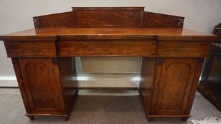 Victorian Mahogany Pedestal Sideboard, Having a pediment top above a central drawer, Flanked with