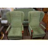 Vintage Style Three Piece Lounge Suite, Upholstered in green fabric, Comprising of a two seater