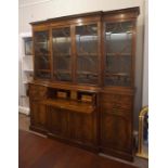 Mahogany Breakfront Library Secretaire Bookcase, Retailed by Gillespie & Woodside, Having four