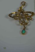 9ct Gold Opal and Seed Pearl Holbein / Pendant, circa early 20th century, Stamped 9ct, On a 9ct Gold