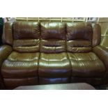 Reclining Brown Hide Three Seater Sofa, 100cm high, 221cm wide, 91cm deep