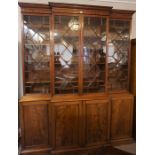 Victorian Mahogany Breakfront Library Bookcase, Having a moulded cornice above four large glazed