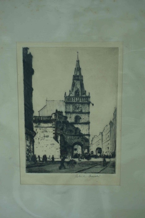 Robert Houston (Scottish 1891-1942) "The Tron Steeple Glasgow" Signed in pencil, 14cm x 10cm, Also