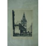 Robert Houston (Scottish 1891-1942) "The Tron Steeple Glasgow" Signed in pencil, 14cm x 10cm, Also