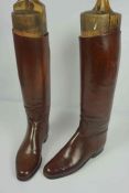 Pair of Ladies Tan Leather Riding Boots, With fitted Wooden trees, Size 6, Boots 42cm high, (2)