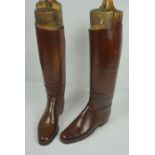 Pair of Ladies Tan Leather Riding Boots, With fitted Wooden trees, Size 6, Boots 42cm high, (2)
