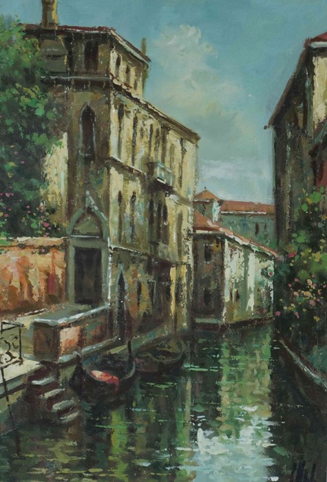 Vendramin Loris (Italian) "Venice Canal Scene" Oil on Board, Monogrammed to lower left, 32.5cm x