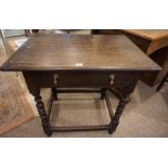 Jacobean Style Jointed Oak Side Table, Having a single drawer, Raised on Bobbin type legs with