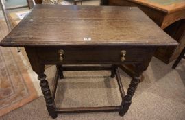 Jacobean Style Jointed Oak Side Table, Having a single drawer, Raised on Bobbin type legs with