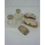 Mixed Lot of Silver, To include two Silver lidded and cut glass Toilet Bottles, circa late 19th /