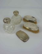 Mixed Lot of Silver, To include two Silver lidded and cut glass Toilet Bottles, circa late 19th /