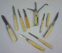 J.Ruddiman of Edinburgh, Pocket Corn Knife, Also with nine assorted Pocket Knifes, To include