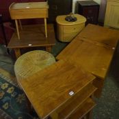 Mixed Lot of Furniture, To include a Nest of three Tables, Bedside Cabinet, Sewing Cabinet,