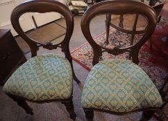Set of Eight Victorian Style Balloon Back Dining Chairs, Including two Carver chairs, Having green