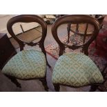 Set of Eight Victorian Style Balloon Back Dining Chairs, Including two Carver chairs, Having green