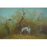 British School "Hound in the Woods" Oil on Canvas, Indistinctly signed to lower right, 39cm x