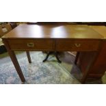 Ships Style Stained Oak Side Table, Having two small drawers, Decorated with Brass mounts, 75cm