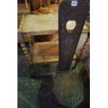 Carved Oak Spinning Chair, 90cm high, Also with an Oak Tea Trolley, (2)