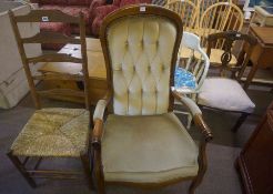 Eight Assorted Chairs, To include a Woven seated Ladder Back Chair, Velour upholstered Armchair, Set