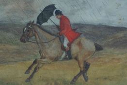 Bessip (British) "Huntsman on Horseback" Watercolour, 17cm x 24cm, Also with R Clapham "George
