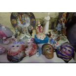 Quantity of Ceramics and Porcelain, To include modern Italian face masks, Figures, Franklin Mint