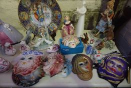 Quantity of Ceramics and Porcelain, To include modern Italian face masks, Figures, Franklin Mint