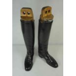 Pair of Gents Black Leather Riding Boots, With fitted Wooden trees, Size 8, Boots 48.5cm high, (2)