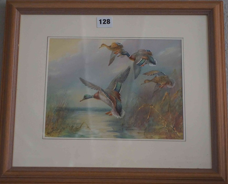 W E Powell (British) "Flying Mallard Ducks" Watercolour, Signed to lower left, 20 x 25cm - Image 2 of 3