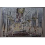 Military Style Print, Depicting a scene possibly in Westminster Abbey, 62.5cm x 80cm