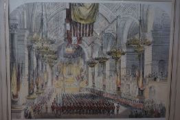 Military Style Print, Depicting a scene possibly in Westminster Abbey, 62.5cm x 80cm