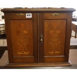 Art Nouveau Mahogany Inlaid Smokers Cabinet, Enclosing fitted drawers, 34cm high, 41cm wide, 23cm