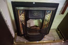 Cast Iron Fireplace, Having ten Minton style tiles, Irish Clover stamp to reverse, With Grate and
