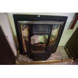 Cast Iron Fireplace, Having ten Minton style tiles, Irish Clover stamp to reverse, With Grate and