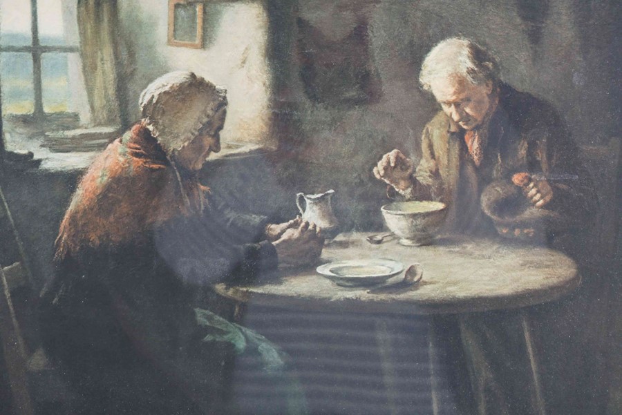 After H.J Dobson, "Elderly Couple Sitting at Table" Colour Print, Ode to a Haggis slogan by Rabbie