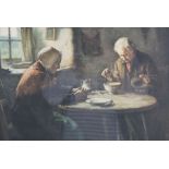 After H.J Dobson, "Elderly Couple Sitting at Table" Colour Print, Ode to a Haggis slogan by Rabbie