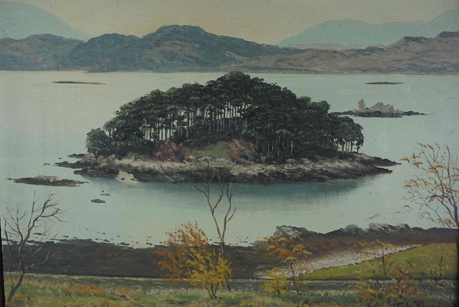 John Davey "Craig Island, Loch Carron" Oil on Board, Signed to lower right, 44cm x 60cm