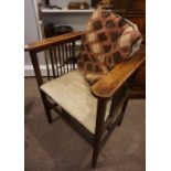 Arts & Crafts Oak Reading Chair, Having a Bow back, 73cm high