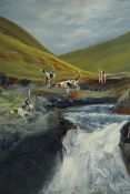 L M Clark (British) "Hunting Dogs" Oil on Board, Signed to lower right, 55cm x 47cm, Converted to