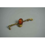 9ct Gold Brooch, Modelled as a Jockeys Cap, Having an Amber coloured Cabochon to the Cap, Unmarked