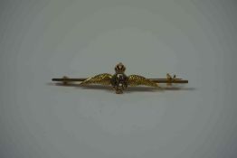 R.A.F 9ct Gold Sweetheart Brooch, Having Enamel decoration, Stamped 9ct, Gross weight 3.4 grams