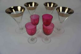 Quantity of Glass, To include eight Crystal glasses, Nine Cranberry glasses, and four matching
