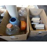 Two Boxes of Sundries and Books, To include a Carlton Ware Bowl, Pyrex bottles, Books on Politics