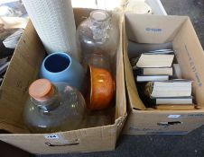 Two Boxes of Sundries and Books, To include a Carlton Ware Bowl, Pyrex bottles, Books on Politics