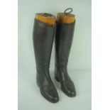 Pair of Gents Black Leather Riding Boots, With fitted wooden trees, size 6 or 7, Boots 45cm high, (