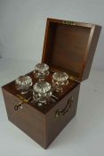 Georgian Mahogany Decanter Box with Decanters, The Box is Decorated with Boxwood stringing, Having