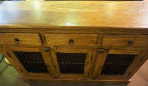 Reproduction Hardwood Sideboard, Having three small drawers above three Cupboard doors with